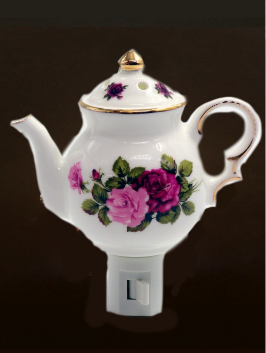 Porcelain Floral Teapot Night Light With Gift Box